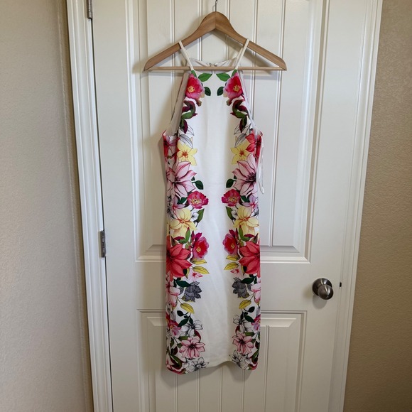 Guess Los Angeles White Floral Halter Dress Sleeveless Summer Casual Medium - Picture 2 of 9